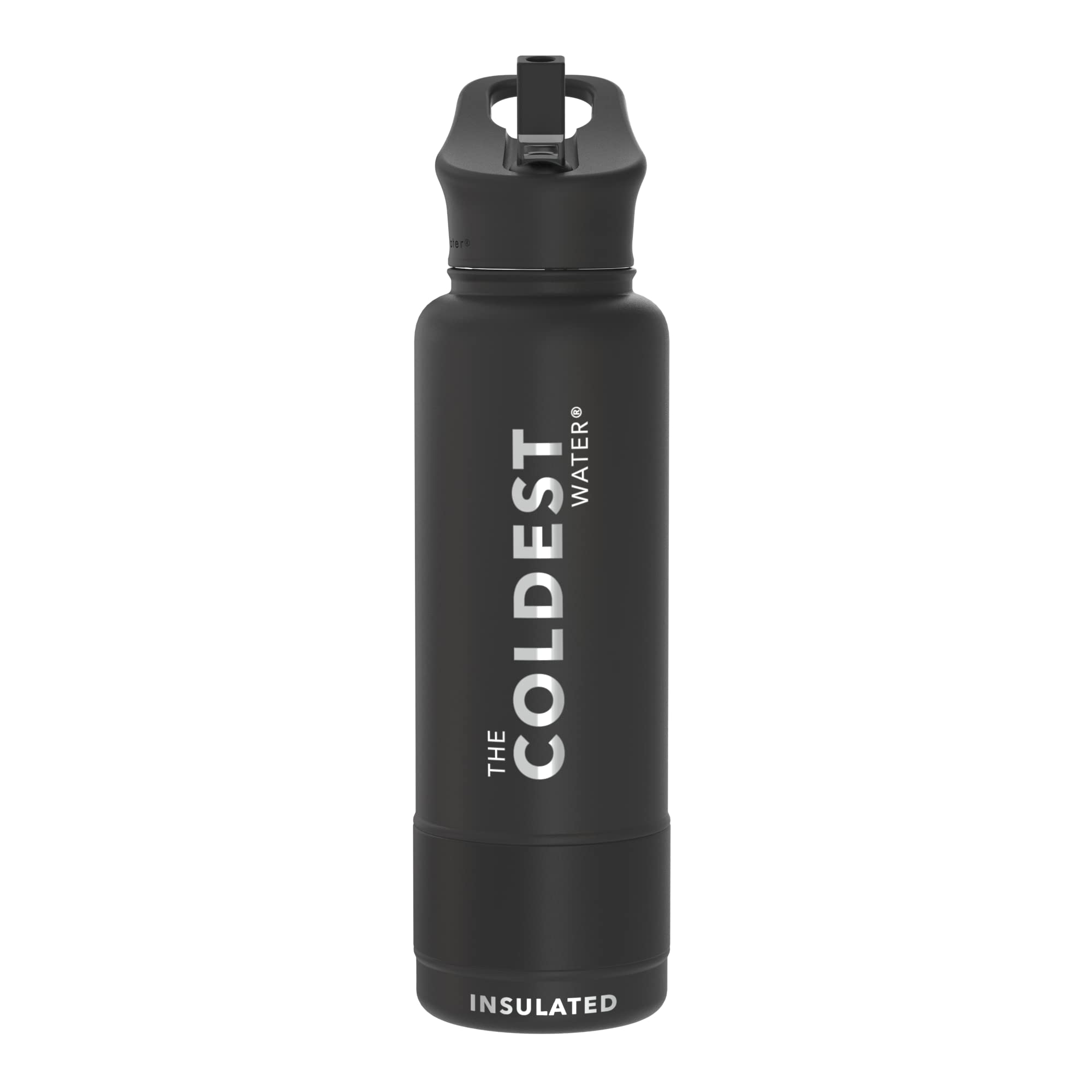 Coldest Insulated Water Bottle with Straw Lid - Stainless Steel Metal Insulated Bottle for Men & Women (Stealth Black, 40 oz)