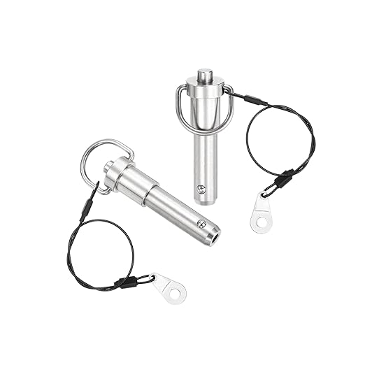 uxcell 2 Pcs Quick Release Pin, 1/2" x 2"(Dia. x L) Push-Button Ball Locking Pin 304 Stainless Steel Ring Handle Locking Pin with Wire for Audio Bimini Top Marine, Silver