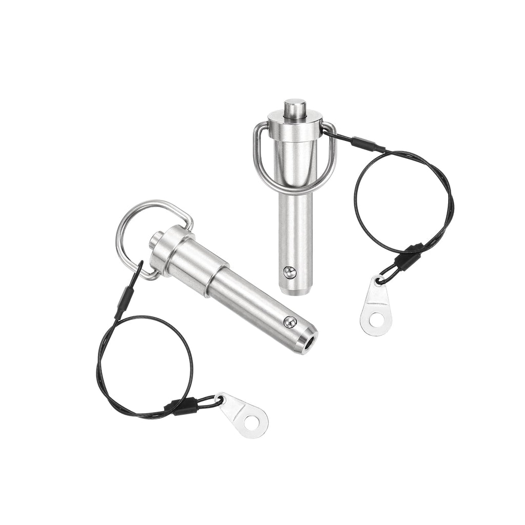 uxcell 1 Pcs Quick Release Pin, 1/2" x 2"(Dia. x L) Push-Button Ball Locking Pin 304 Stainless Steel Ring Handle Locking Pin with Wire for Audio Bimini Top Marine, Silver