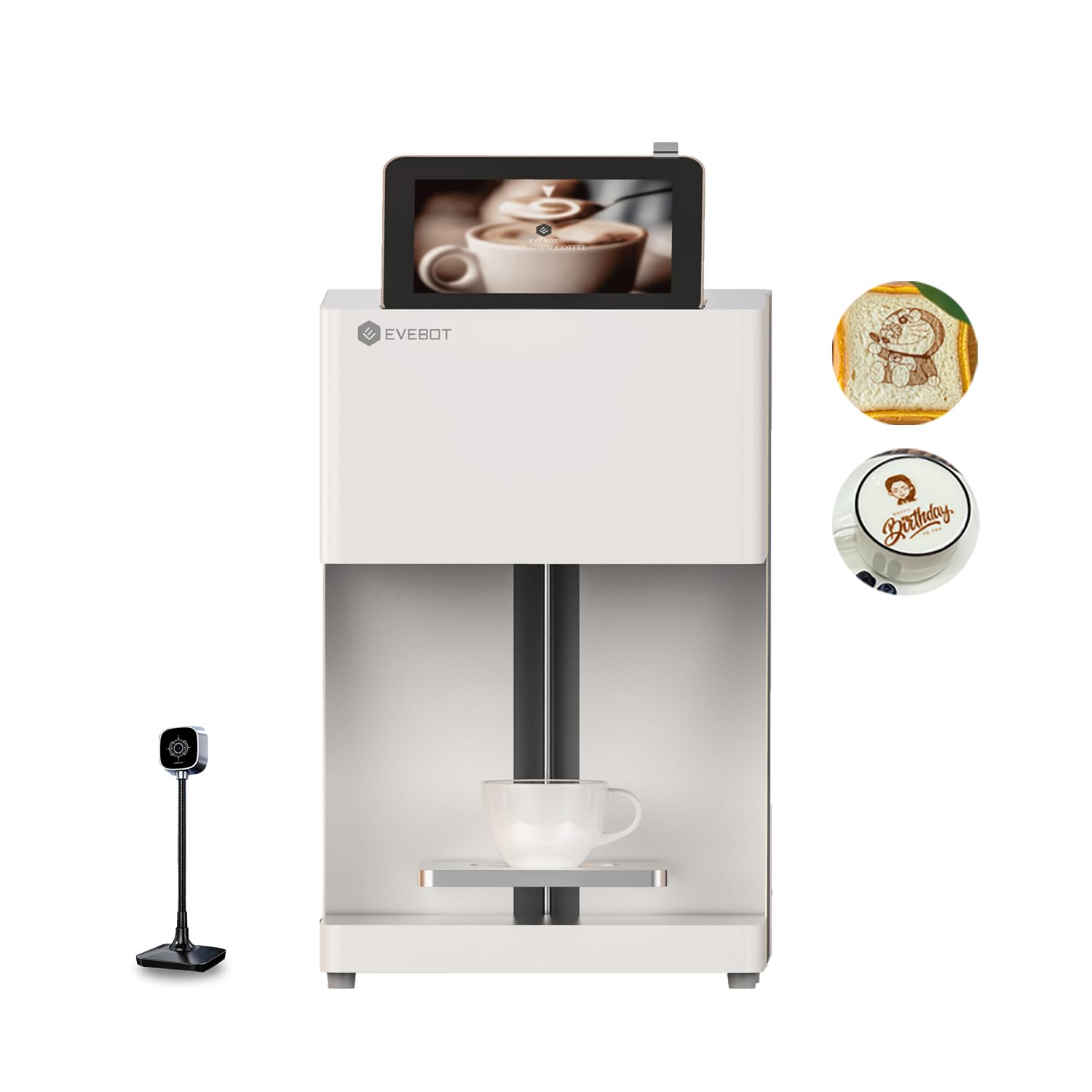 EVEBOT Coffee Latte Art Machine EB-Pro Customized Photo Selfie Printing with Camera Cake Desserts DIY Personalized Decoration for Cafes Bars Museums, Brown FancyBox - White
