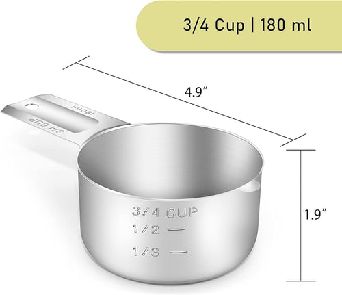 1PCS 3/4CUP(180ml, 6oz) Measuring Cup, 18/8 Stainless Steel Measure Scoop