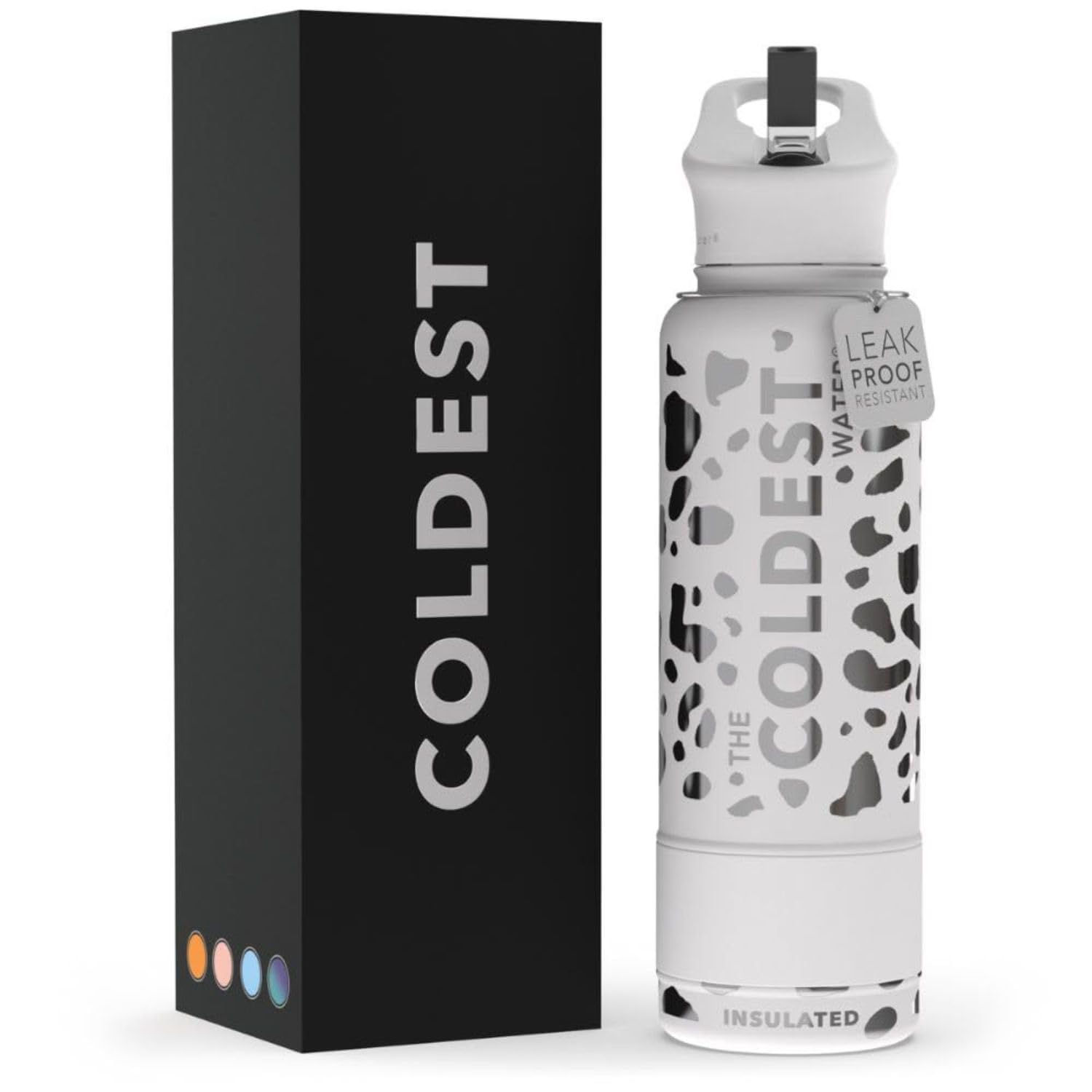 Coldest Insulated Water Bottle with Straw Lid - Stainless Steel Metal Insulated Bottle for Men & Women (Silver Leopard, 40 oz)