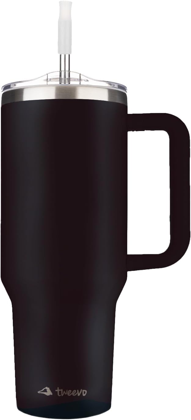 tweevo 40 oz Tumbler With Handle and Straw Made of Stainless Steel - Double Wall Vacuum Insulated Tumbler With Lid - Sweat Proof Easy Grip, BPA-Free, Dishwasher Safe Tumbler (Black)