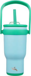 30 oz Tumbler with Side Handle, Insulated Water Bottle with Straw and 2 in 1 Lid, Stainless Steel Cup Travel Coffee Mug for Sports Office Gym,Ice Blue