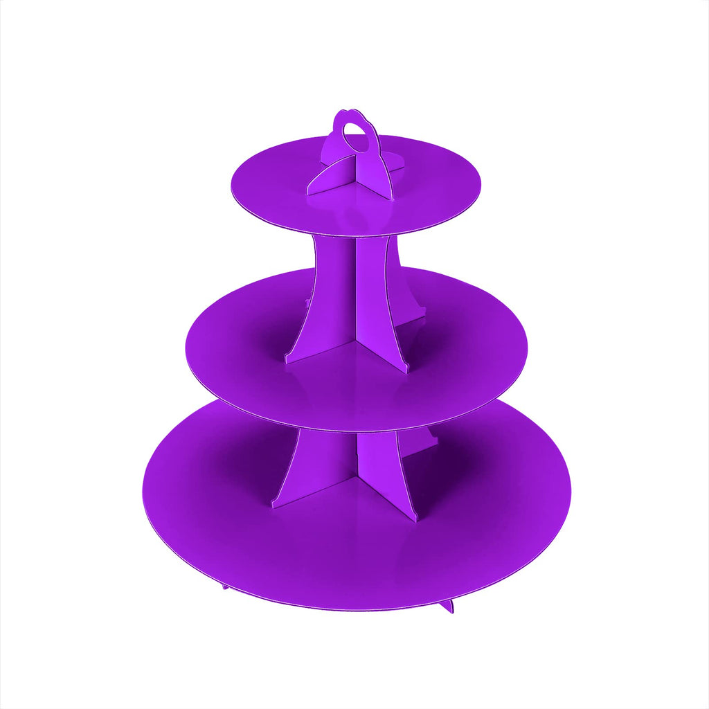 YLDW Cupcake Stand 2Pcs, 3-Tier Cupcake Stand Display, Cardboard Cup Cake Tower Stand, Disposable Dessert Stand for Birthday Tea Party Baby Shower Treat Decorations, Purple