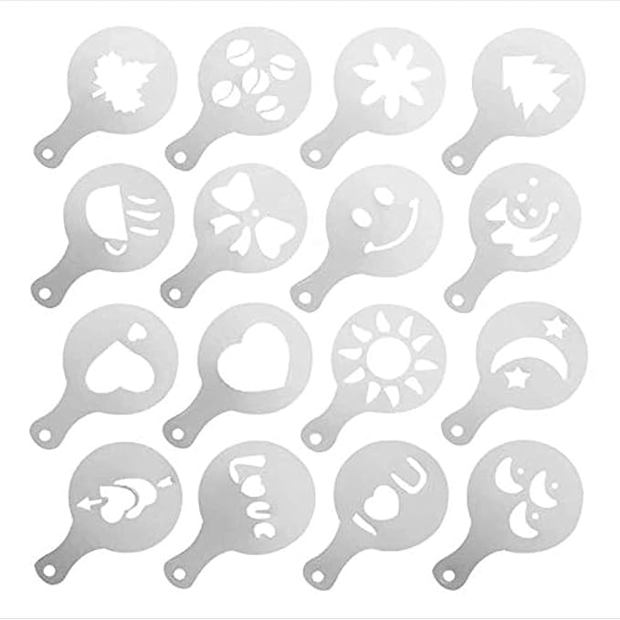 KDDOM 16 Pcs Foam Latte Art Stencils for Latte Cappuccino Coffee Decorating Tools