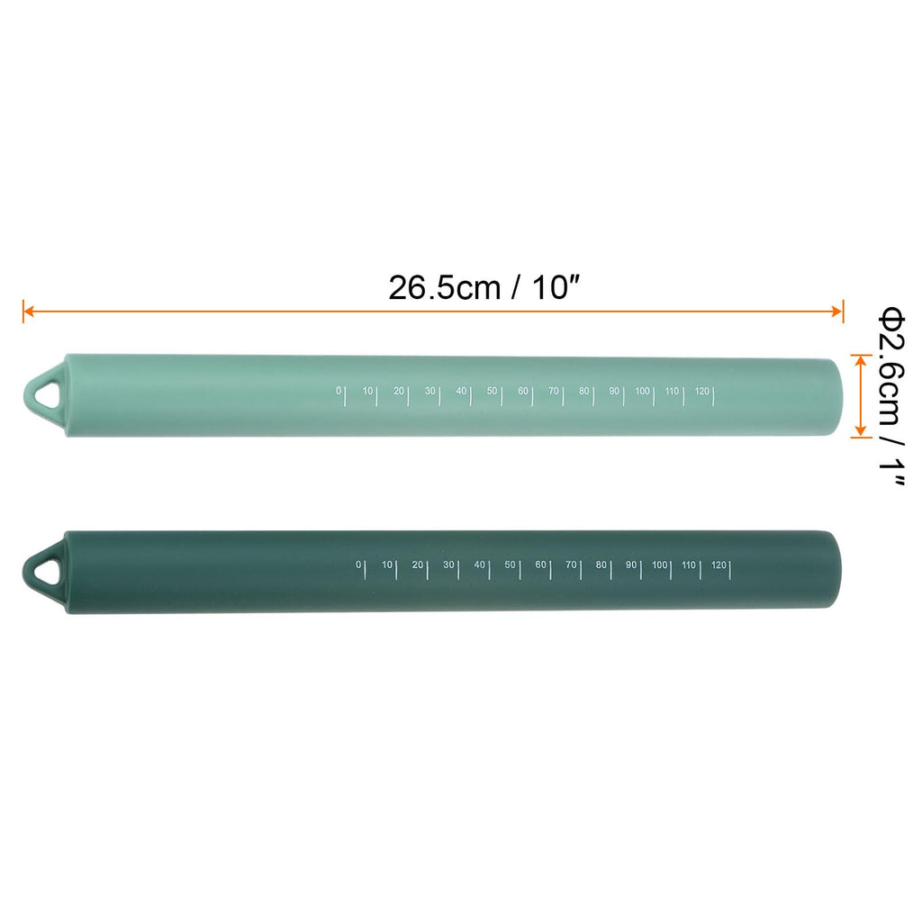 HARFINGTON 2pcs Silicone Rolling Pin 10" Stainless Silicone Surface Non-Stick Stainless Steel Inner Core Dough Roller Kitchen Roller for Baking Pastry Pizza Fondant Bread, Green,Dark Green