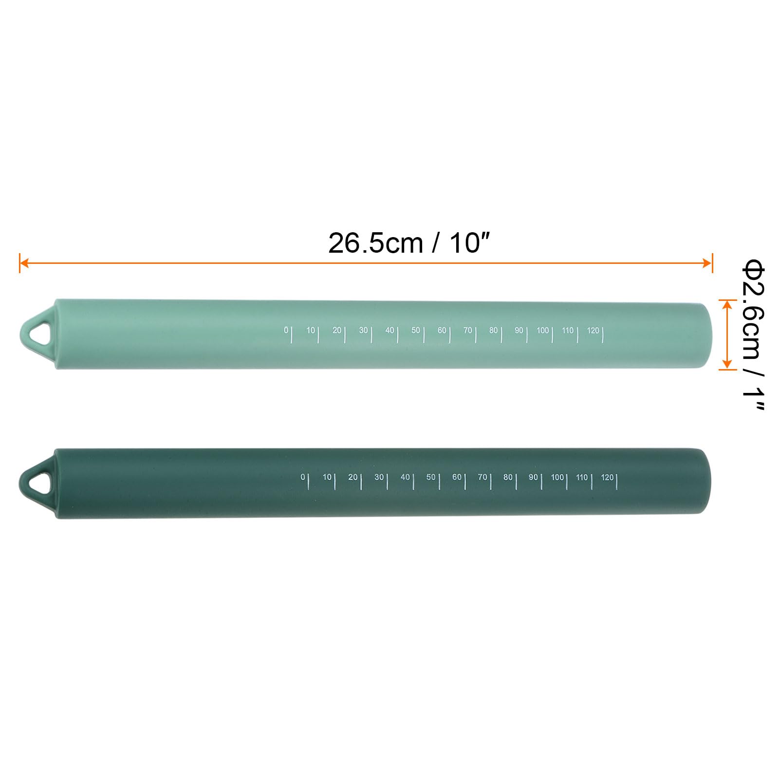 HARFINGTON 2pcs Silicone Rolling Pin 10" Stainless Silicone Surface Non-Stick Stainless Steel Inner Core Dough Roller Kitchen Roller for Baking Pastry Pizza Fondant Bread, Green,Dark Green