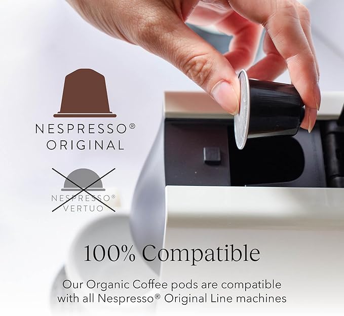 Cru Kafe Strong Espresso USDA Organic Espresso Coffee Capsules (50 Pods) Fairtrade Coffee Pods Compatible with Nespresso Original Line and Pixie Machines