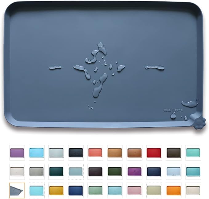 Hoki Found XX-Large Silicone Pet Feeding Mats - Non Slip Cat Dog Bowl Mats - Waterproof for Carpet - Dark Olive — 12"L x 19"W