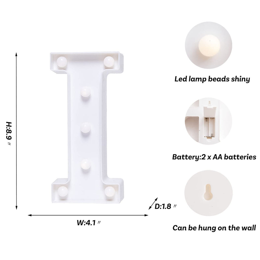 Foaky LED Letter Lights Sign Marquee Light Up Letters Sign for Night Light Wedding/Birthday Party Battery Powered Christmas Lamp Home Bar Decoration(I)