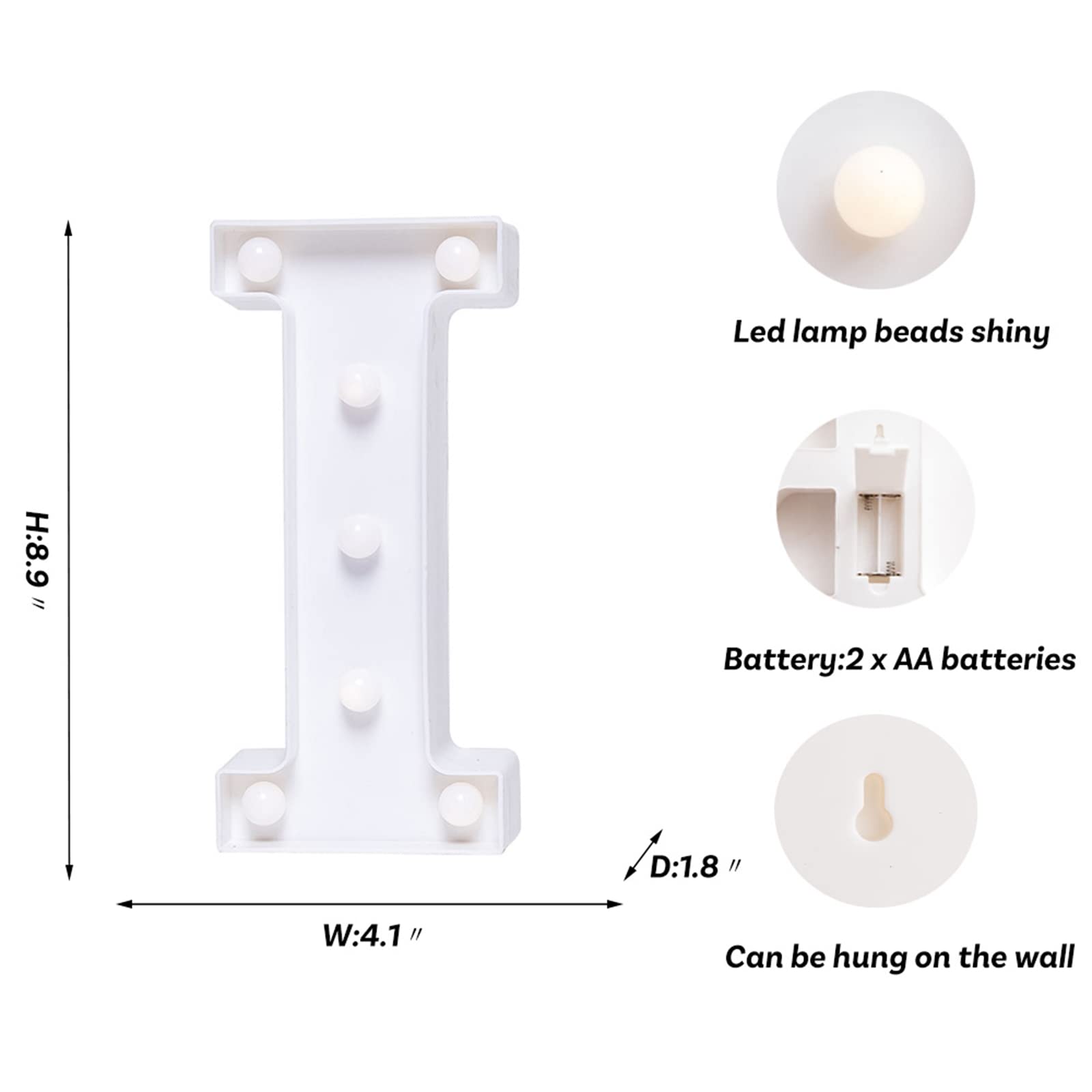 Foaky LED Letter Lights Sign Marquee Light Up Letters Sign for Night Light Wedding/Birthday Party Battery Powered Christmas Lamp Home Bar Decoration(I)