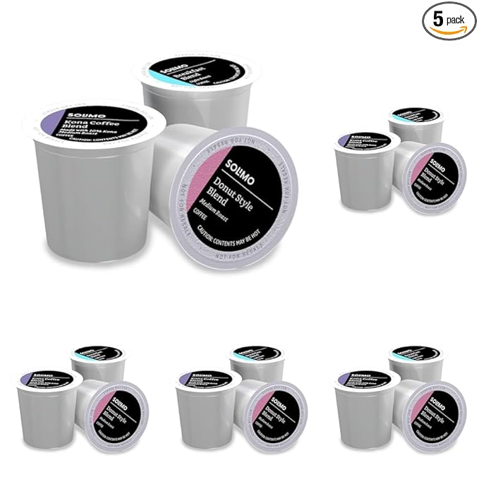 Amazon Brand - Solimo Variety Pack Light and Medium Roast Coffee Pods (Kona, Breakfast, Donut), Compatible with Keurig 2.0 K-Cup Brewers, 100 Count (Pack of 5)