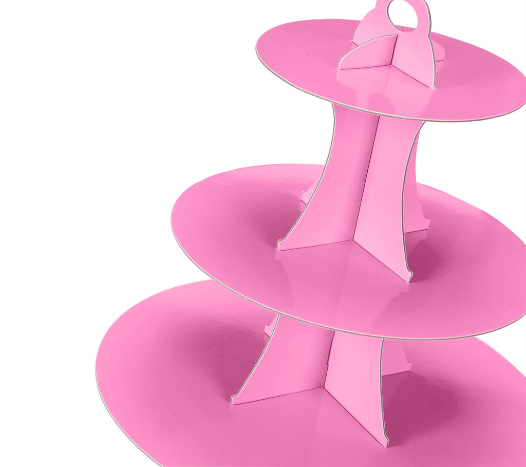YLDW Cupcake Stand 2Pcs, 3-Tier Cupcake Stand Display, Cardboard Cup Cake Tower Stand, Disposable Dessert Stand for Birthday Tea Party Baby Shower Treat Decorations, Pink