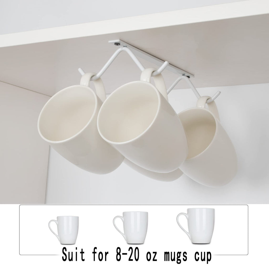Tavery Mug Hooks Coffee Cabinet Kitchen - Cup Holder Storage Utensils Display Beer Glass Hanger Drying Rack (4, White)
