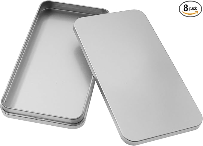 Metal Empty Boxes, Tin Boxes with Lid,Small Silver Tin Boxes,Stackable Organizer Containers,4PCS Storage Tin for Home Outdoor Active Storage Containers