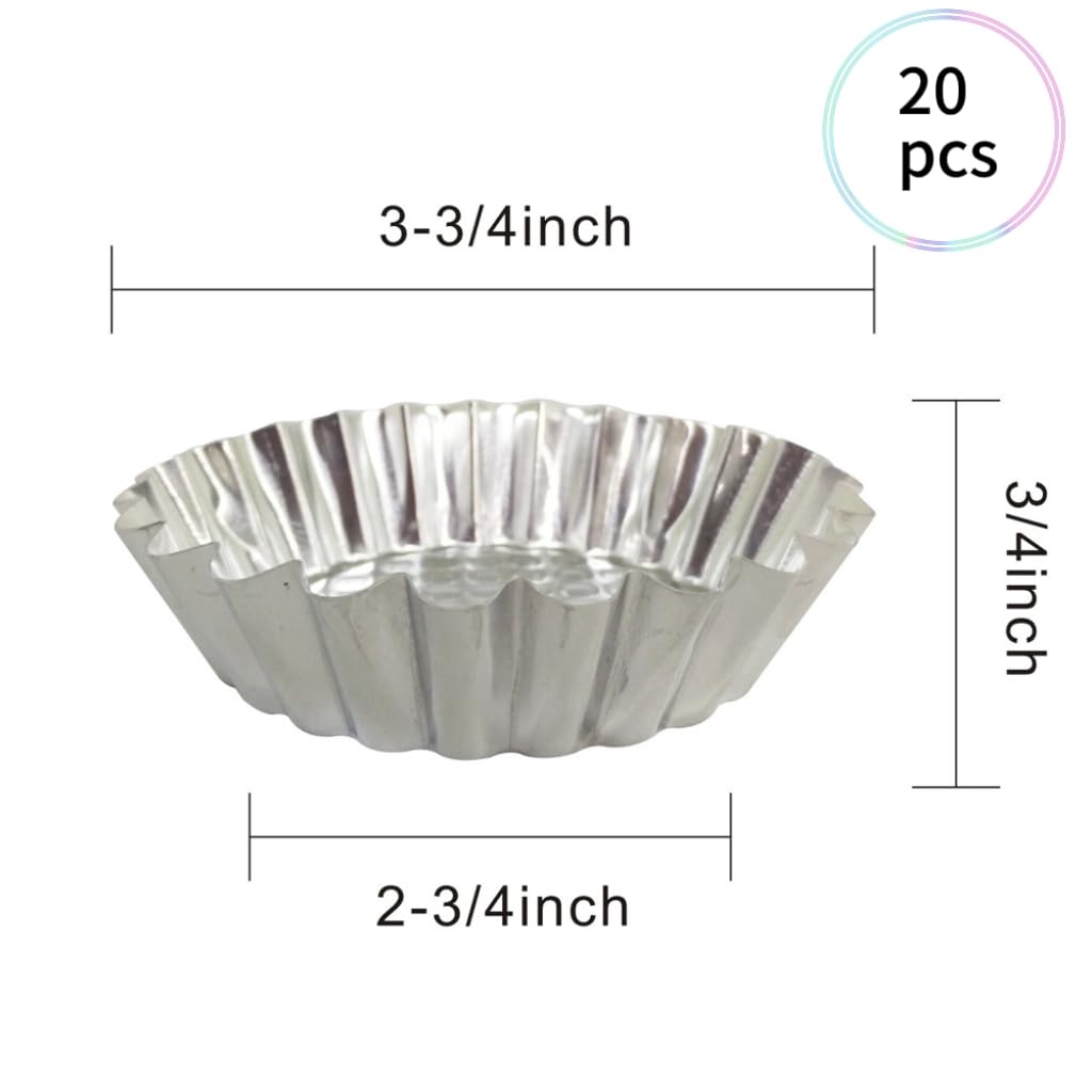 MYStar Set of 20, 3-3/4" Fluted Design Round Shape Non-stick Aluminum Tart Mold, Mini Pie Tin, Tartlet Pan
