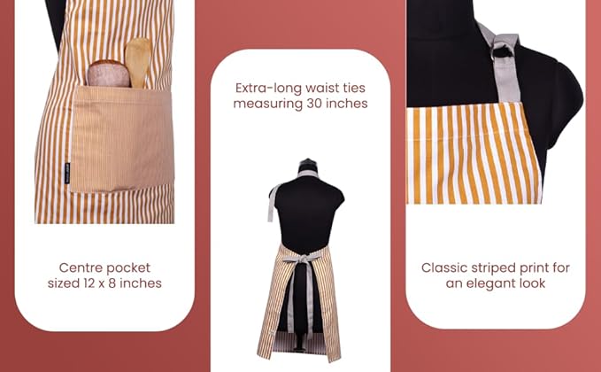 AMOUR INFINI Cotton Aprons for Women with Pockets Adjustable Strap and Waist Ties Reusable Printed Aprons for Baking, Cooking, Gardening (27.5 x 33 Inches - Yellow)