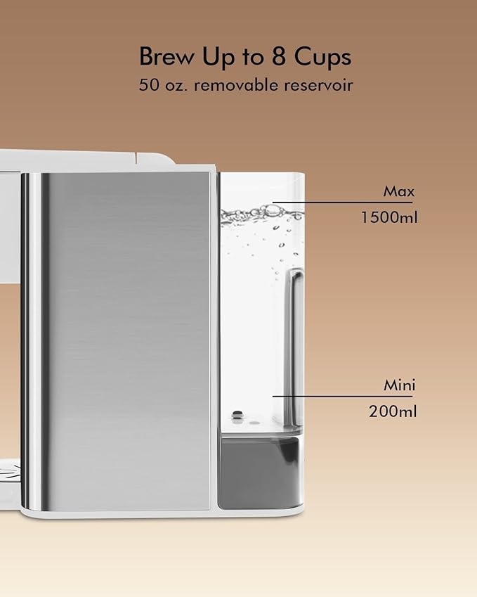 SIFENE single serve brewer 3-in-1 coffee machine for coffee pods ground loose tea 6 to 10oz brew sizes 50oz removable tank 1150w compact efficient white