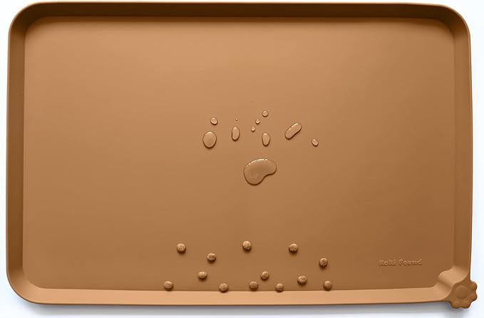 Hoki Found XX-Large Silicone Pet Feeding Mats - Non Slip Cat Dog Bowl Mats - Waterproof for Carpet - Dark Olive — 28" x 20"