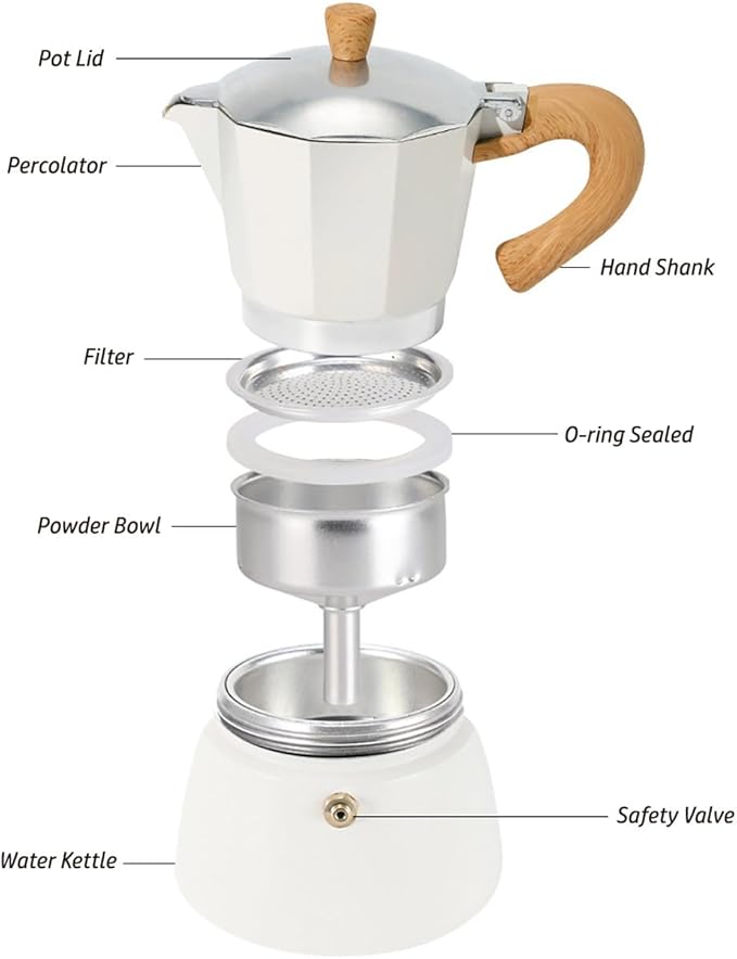AGOGO Milano Moka pot, Stovetop Espresso maker, Greca Coffee Maker, Stovetop coffee maker and espresso maker percolator With Paper Filter 6 Cup Cream