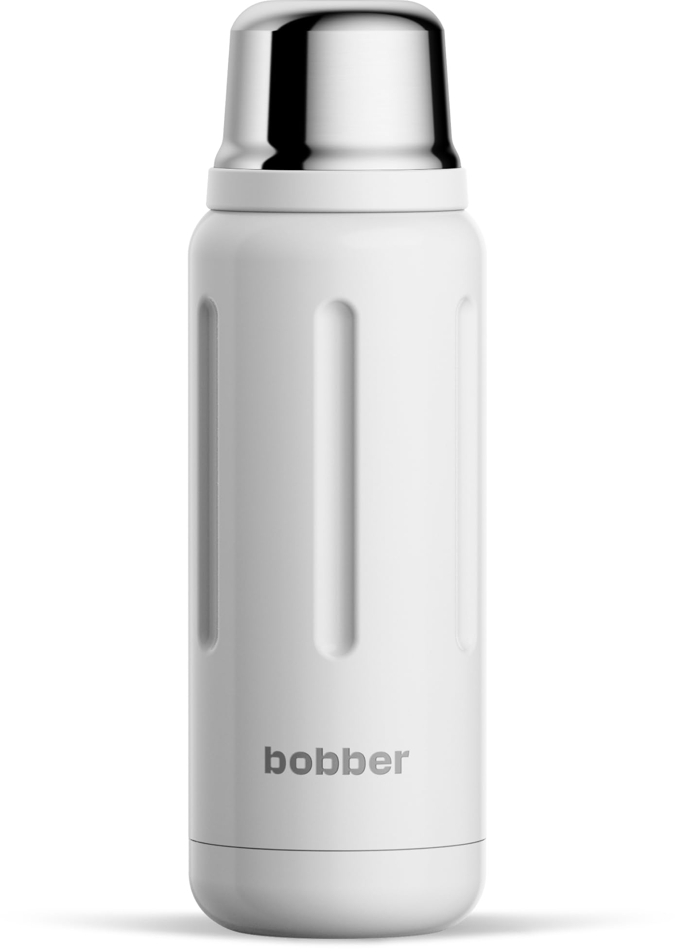 BOBBER 26 oz Stainless Steel Travel Thermo Bottle for Hot Drinks – Dishwasher Safe Metal Water Bottle with Cup Lid for Men, Hiking – Keeps Hot for 36 Hours – BPA-Free, Vacuum Insulated (Iced Water)