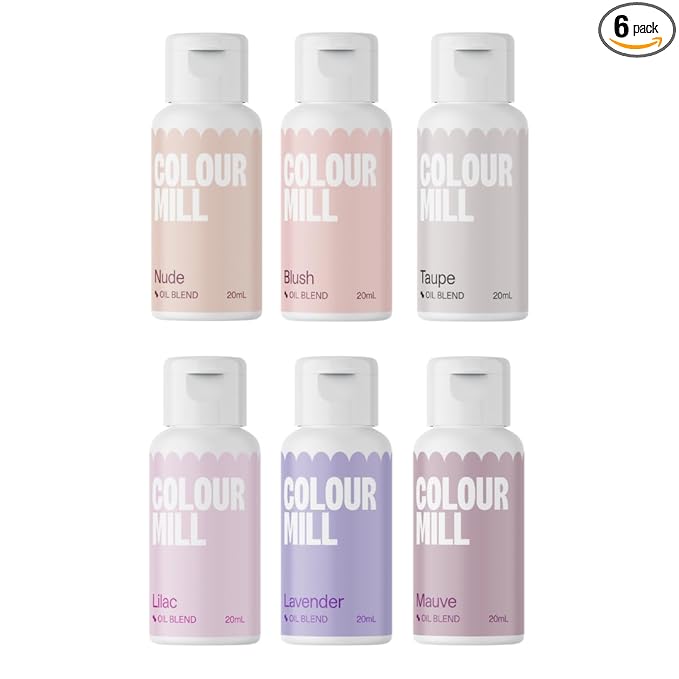 Colour Mill Bridal-Pack Oil-Based Food Coloring, 20 Milliliters Each of 6 Colors: Blush, Lavender, Lilac, Mauve, Nude and Taupe 4.08 Fl Oz 120 milliliters