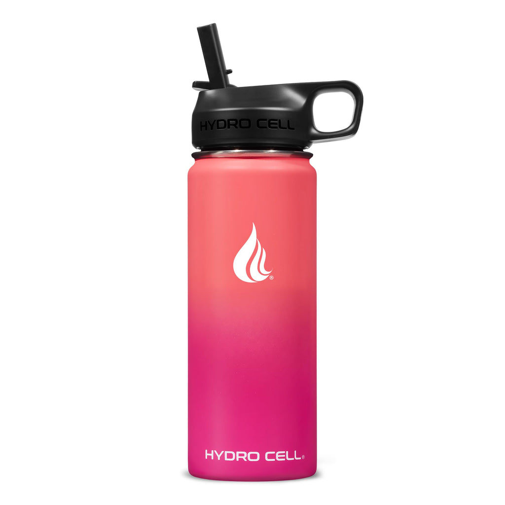 HYDRO CELL Stainless Steel Insulated Water Bottle with Straw - For Cold & Hot Drinks - Metal Vacuum Flask with Screw Cap and Modern Leakproof Sport Thermos for Adults (Coral/Punch 18oz)