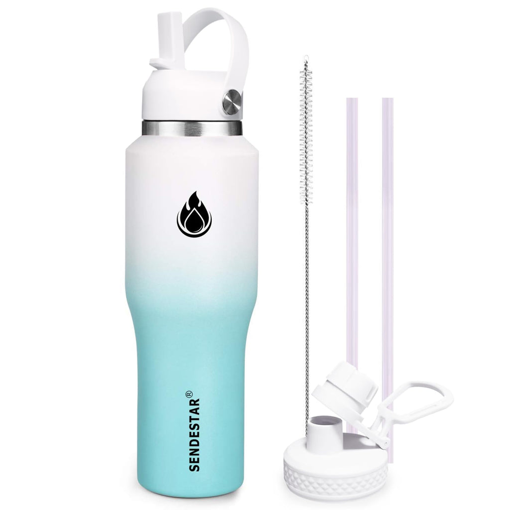 SENDESTAR SENDESTAR 40oz Stainless Steel Water Bottle(Cold for 48 Hrs, Hot for 24 Hrs),Double Wall Vacuum Insulated Bottle with Straw Lid, Spout Lid and Flex Cap, Fit in Any Car Cup Holder