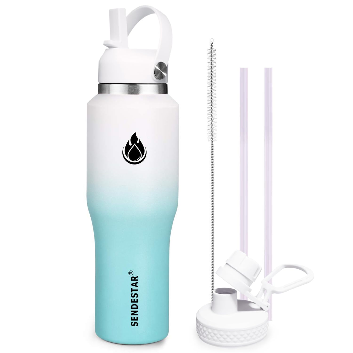 SENDESTAR SENDESTAR 40oz Stainless Steel Water Bottle(Cold for 48 Hrs, Hot for 24 Hrs),Double Wall Vacuum Insulated Bottle with Straw Lid, Spout Lid and Flex Cap, Fit in Any Car Cup Holder