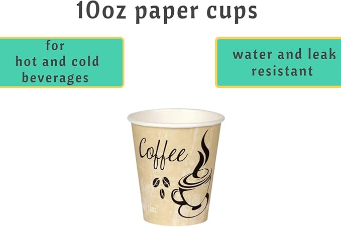 Smygoods Disposable Coffee Cups, To Go Paper Hot Cups, Classic Design (10 OZ, 100 Count) For Hot Beverages, Coffee, Tea, Espresso, Cocoa - Vasos Para Cafe