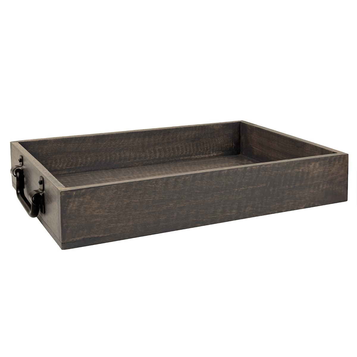 GoCraft Handmade Wooden Tray with Metal Handles – 15" x 11" x 2.5" Decorative Serving Tray in Grey Washed Finish – Versatile Tray for Breakfast in Bed, Lunch, Dinner, Appetizers, Coffee Table