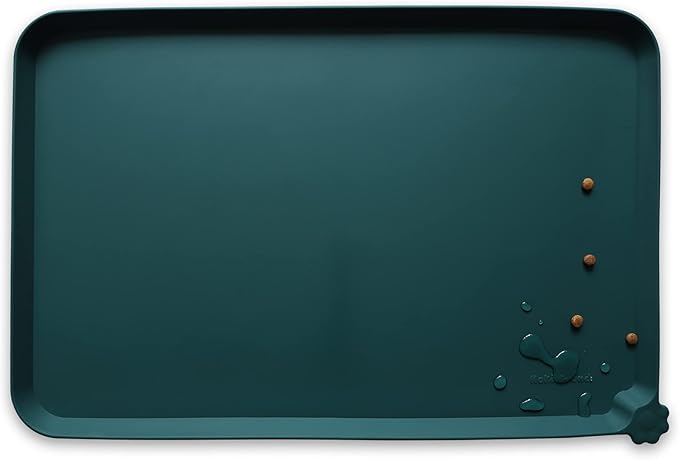 Hoki Found XX-Large Silicone Pet Feeding Mats - Non Slip Cat Dog Bowl Mats - Waterproof for Carpet - Dark Olive — 19" x 12"