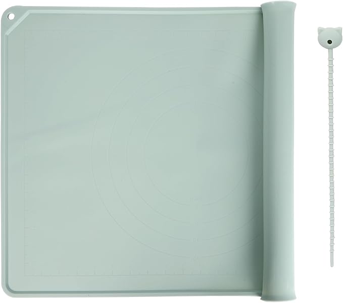 Silicone Baking Mat - Extra Thick Non-Stick Pastry Mat with Measurement Markings, 21"x15" Non-Slip Silicone Pad with Raised Edges (Light Green)