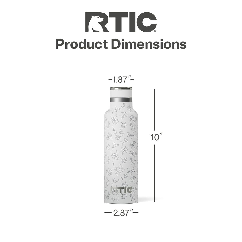 RTIC 20oz Journey Water Bottle Ceramic Lined Metal Stainless Steel Vacuum Insulated, BPA Free, Reusable, for Water, Hot and Cold Drinks, Travel, Sports, Camping, White Magnolias