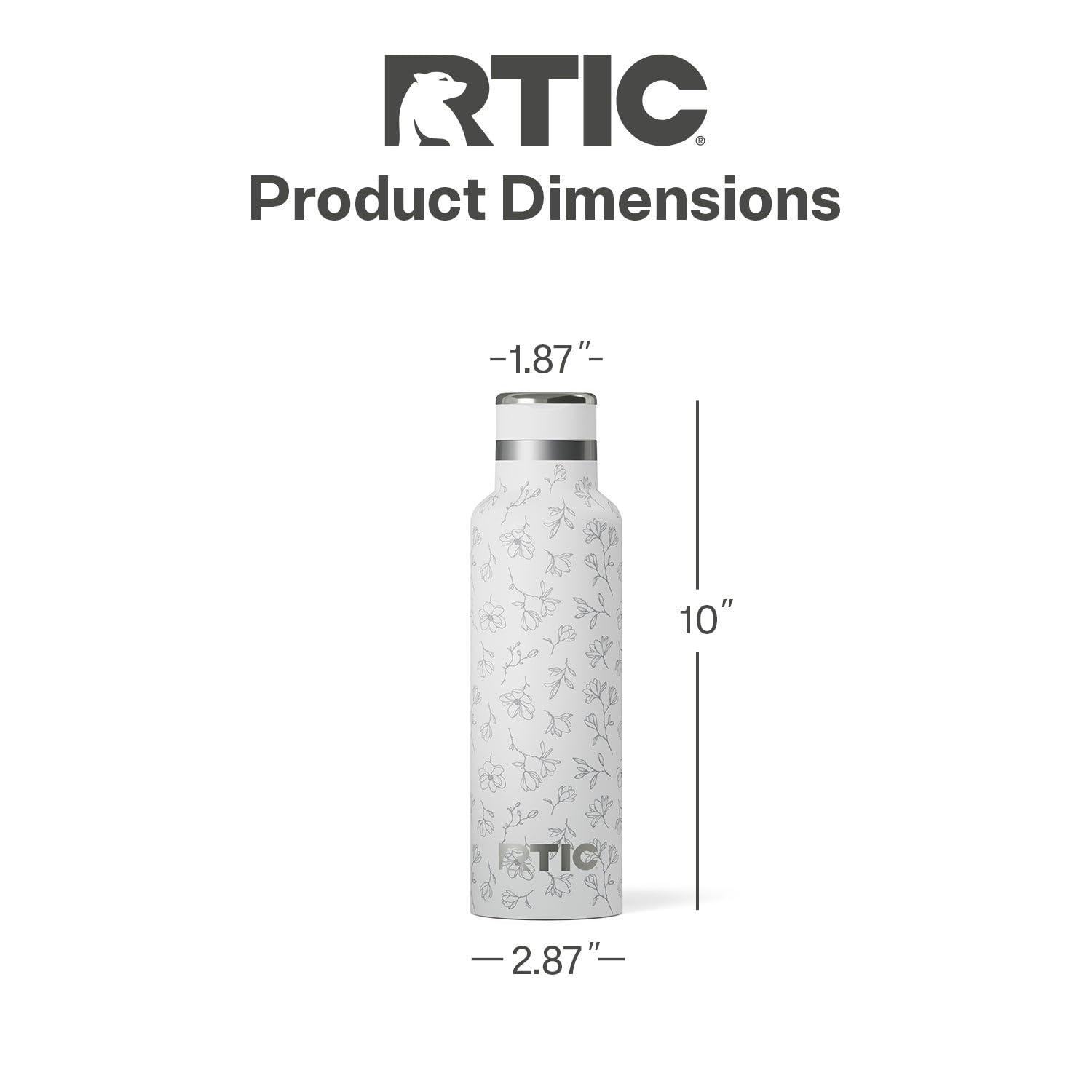 RTIC 20oz Journey Water Bottle Ceramic Lined Metal Stainless Steel Vacuum Insulated, BPA Free, Reusable, for Water, Hot and Cold Drinks, Travel, Sports, Camping, White Magnolias