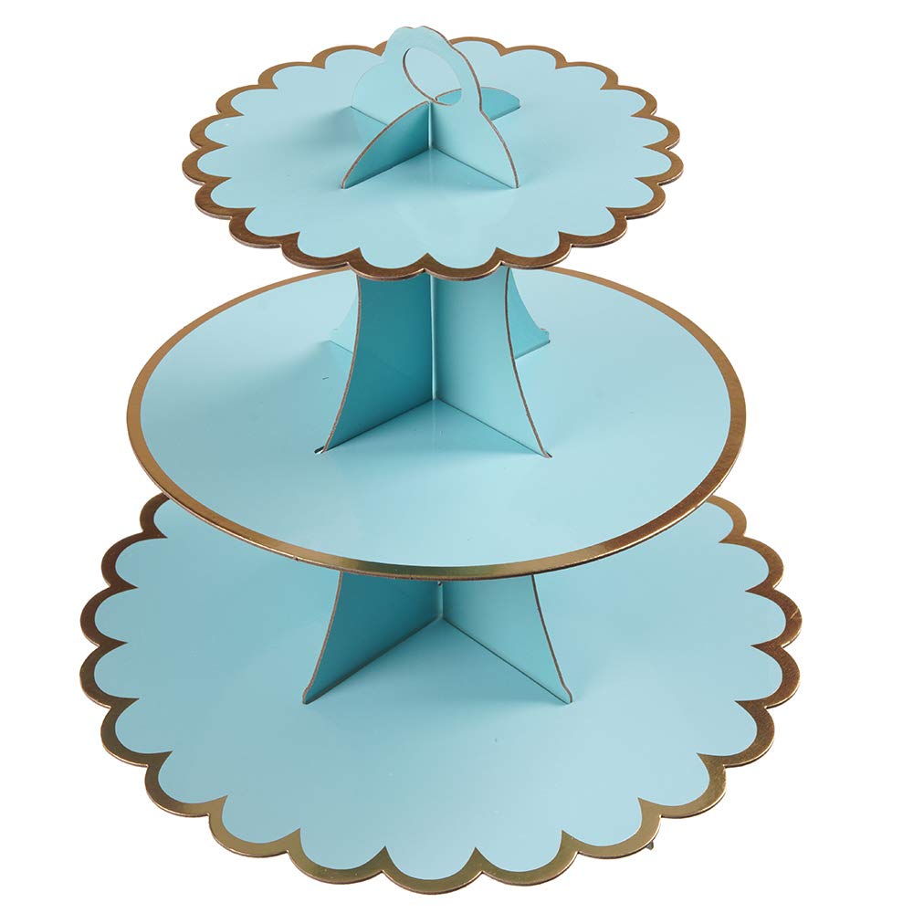 YLDW Cupcake Stand with Lace Trim, 3-Tier Cupcake Stand Display, Cardboard Cup Cake Tower Stand, Disposable Dessert Stand for Birthday Tea Party Baby Shower Treat Decorations, Mint Blue