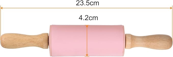 HARFINGTON Silicone Rolling Pins for Baking 9 Inch Wooden Handle Non Stick Rolling Pin Small Roller Playdough Rolling Pins for Dough Pizza Pastry Fondant Kitchen, Pink