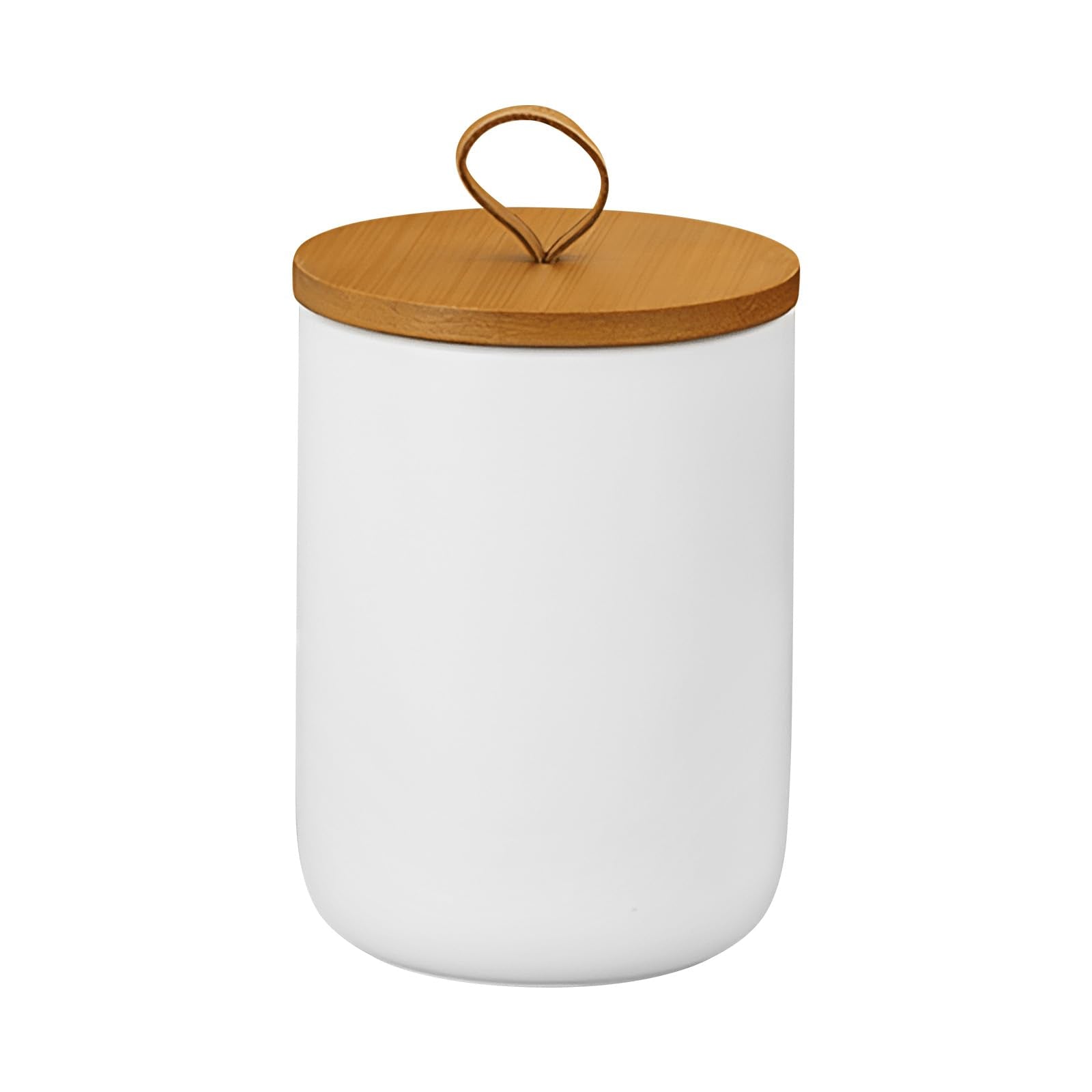 Jueison Ceramic Storage Jars, Modern Airtight Canisters with Wooden Lid (White medium)