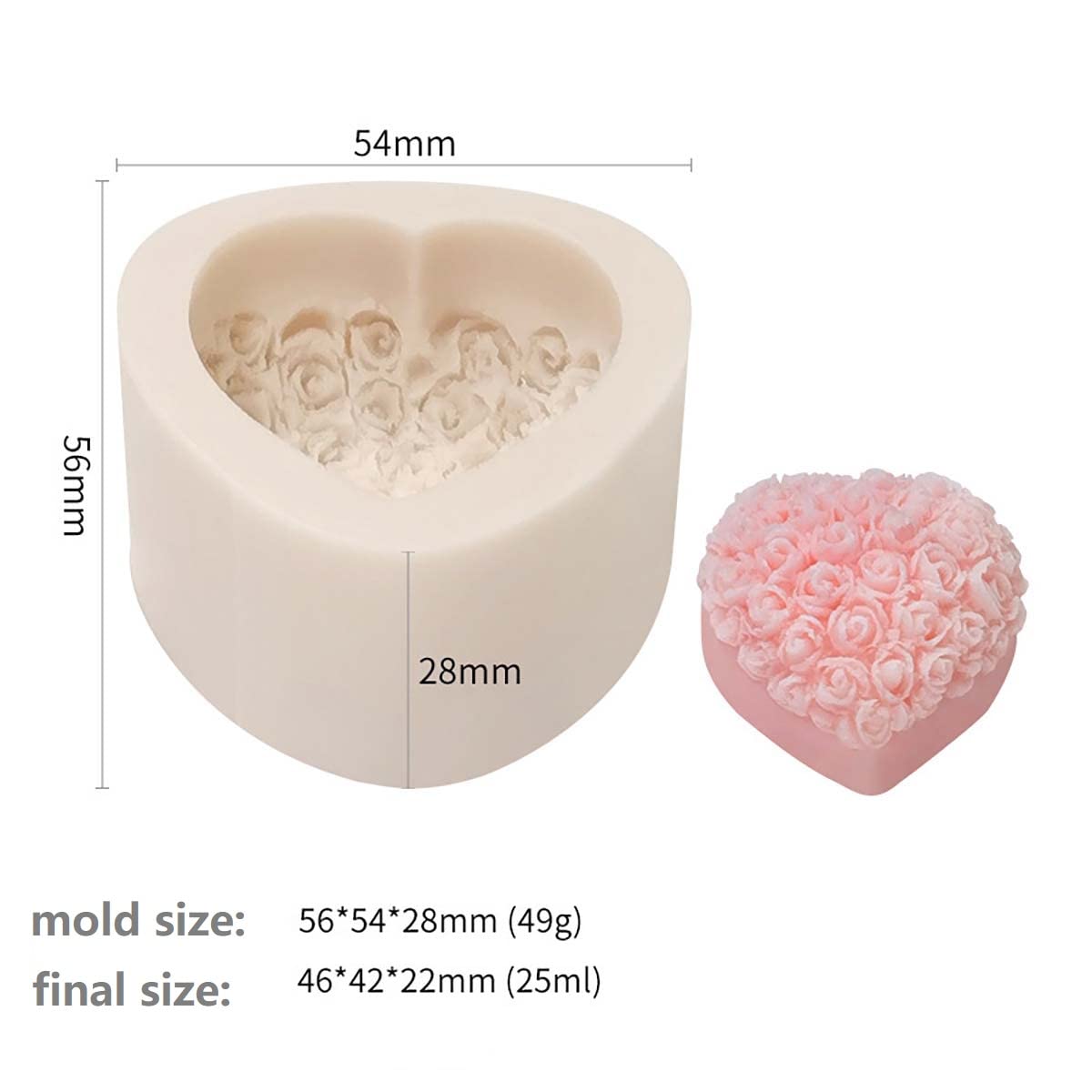 4 Pack Heart Resin Rose Flower Silicone Mold for Candle, Cake, Soap, Candy - Round Shape