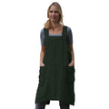Larmliss Women's Pinafore Square Apron Baking Cooking Gardening Works Cross Back Cotton/Linen Blend Dress with 2 Pockets Dark Green-L