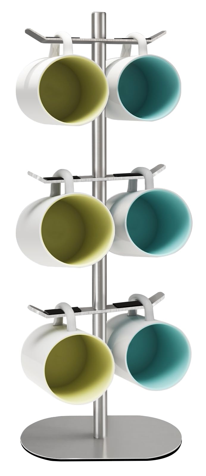 XEENEW Mug Holder Tree, Coffee Cup Holder with 6 Hooks, Coffee Mug Rack, Metal Mug Tree for Counter, Mug Holder Stand Coffee Mug Hanger(Brushed Nickel)