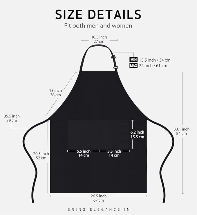 Syntus 12 Pack Bib Apron, Unisex Aprons Adjustable Waterdrop Resistant with 2 Pockets Cooking Kitchen Apron for Chef, BBQ Drawing Apron Bulk, Black