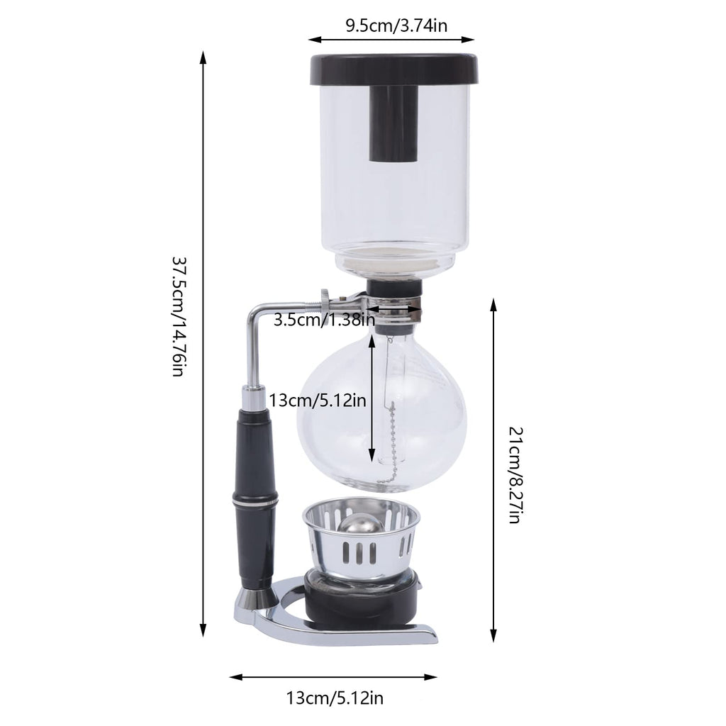 FLYHERO Vacuum Coffee Pot, 5 Cups(500ml), Siphon Syphon Coffee Maker, Borosilicate Glass, Stainless Steel, Black