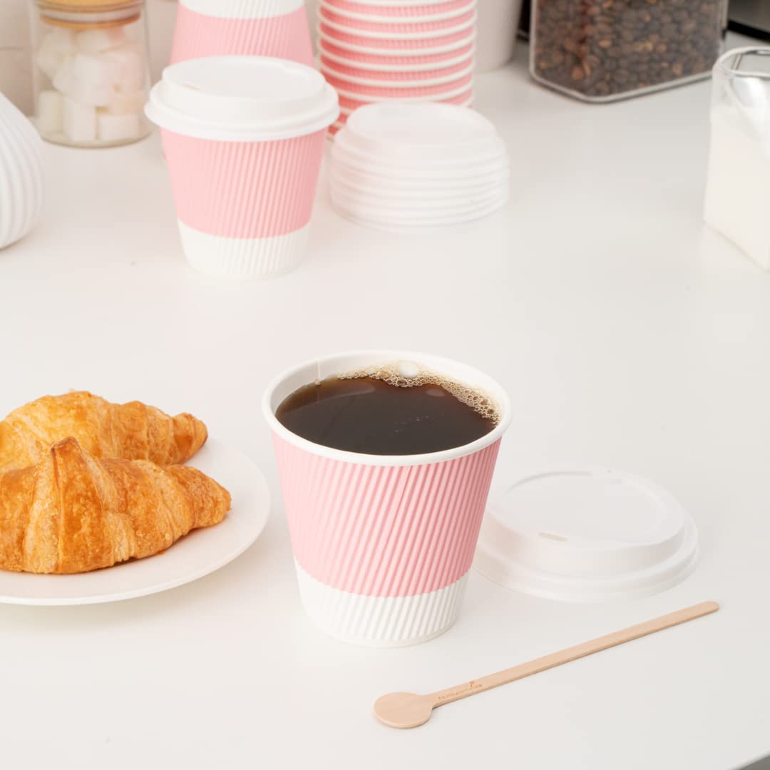 Restaurantware Ripple Wall Coffee Cups 25 Count 8 Ounce Insulated Light Pink Paper Cups, Rolled Rim Spill-Resistant Disposable Paper Non-Slip for Coffee, Beverages