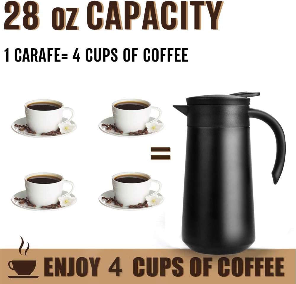 GearRoot 28oz Coffee Carafe Airpot Insulated Coffee Urn Stainless Steel Vacuum Thermal Pot Flask for Coffee, Hot Water, Tea, Hot Beverage - Keep 9 Hours Hot, 18 Hours Cold (2 Pack Black)