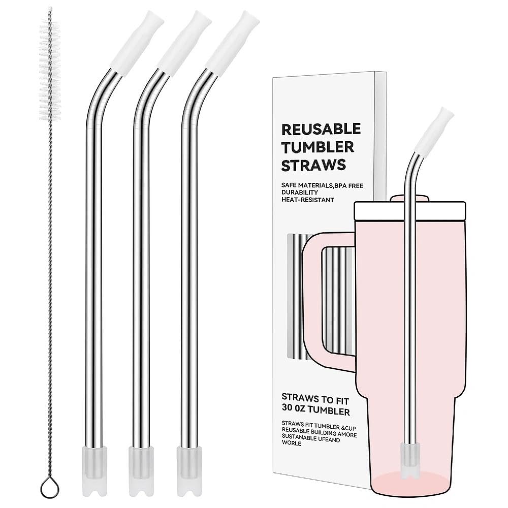 Prurex Bent Metal Straws for Stanley 30oz, Reusable Stainless Steel Straws