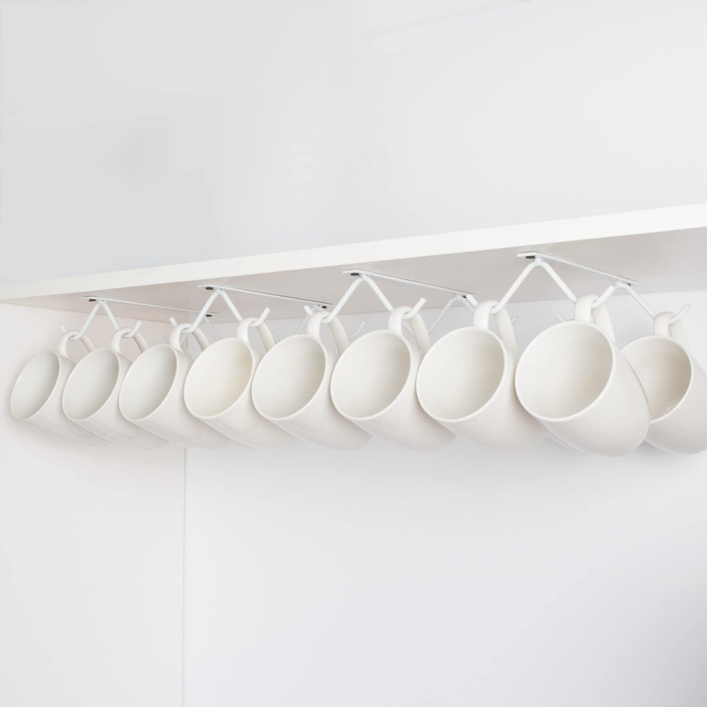 Tavery Mug Hooks Coffee Cabinet Kitchen - Cup Holder Storage Utensils Display Beer Glass Hanger Drying Rack (4, White)