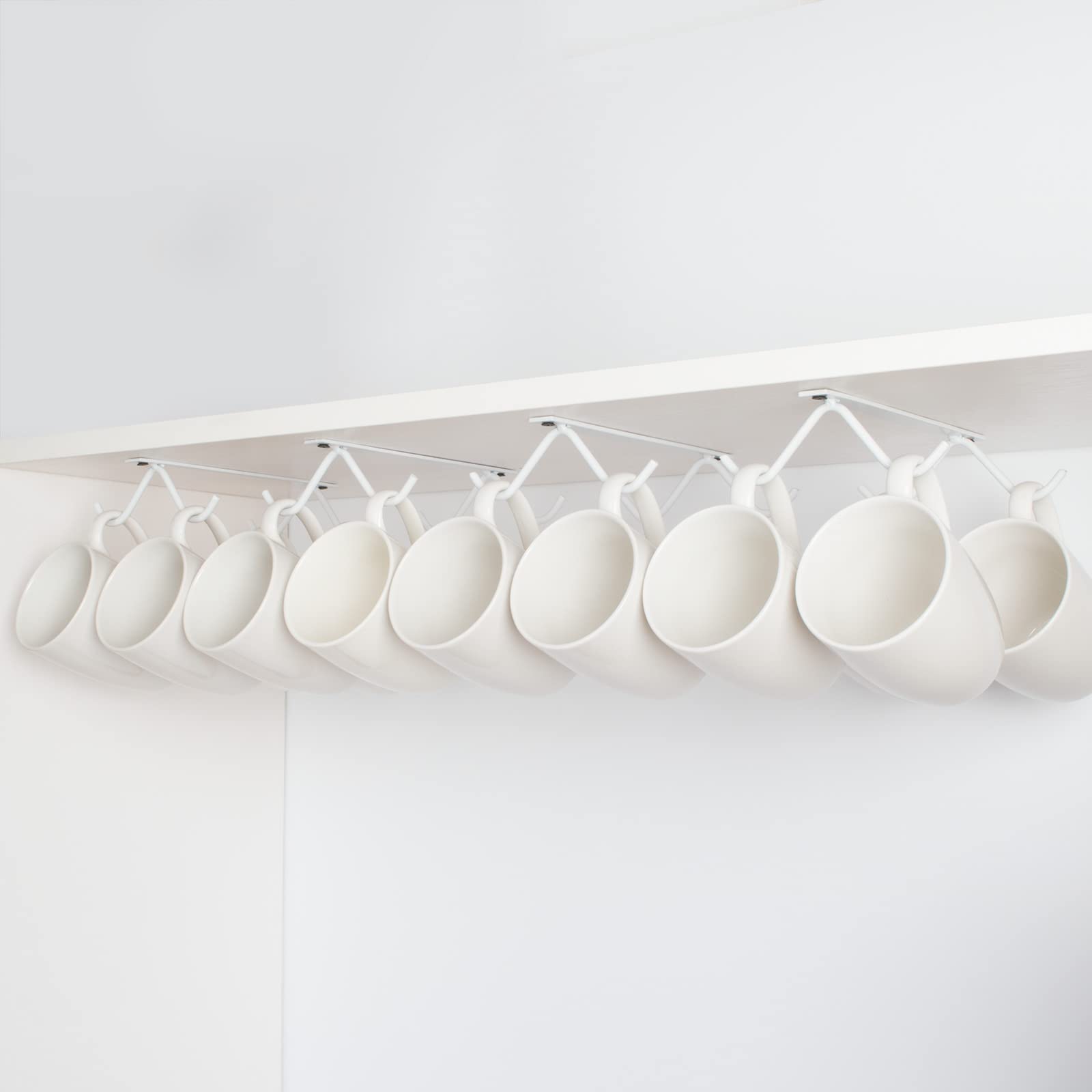 Tavery Mug Hooks Coffee Cabinet Kitchen - Cup Holder Storage Utensils Display Beer Glass Hanger Drying Rack (4, White)