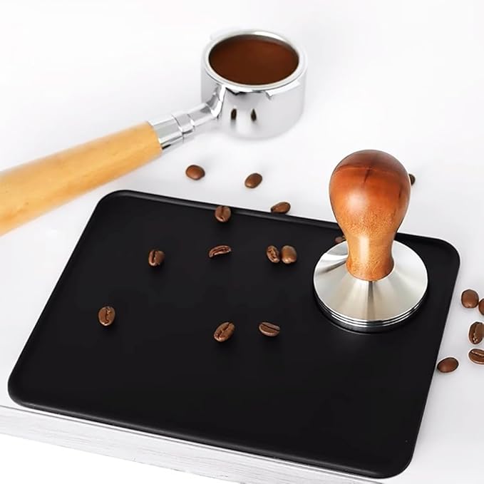 Non-Slip Silicone Espresso Coffee Tamper Mat 5.9x7.87inch Coffee Powder Pad Coffee Press Counter Mat Espresso Machine Tamp Mat Tamping Mat for Barista Tools and Accessories (Black）